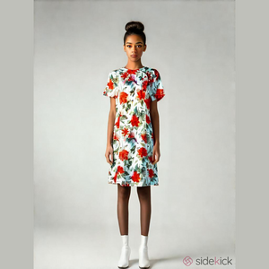 Vintage Floral Mini Dress - Red and Green